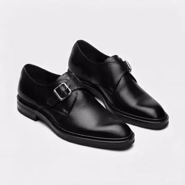 Men's Handmade Black Single Monk Strap Shoes | Leather Dress Shoes for Wedding & Business