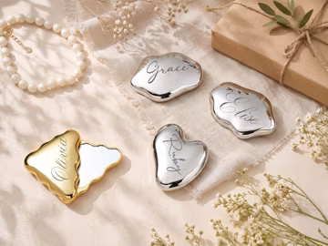 Personalized Cloud Shaped Compact Mirror, Custom Engraved Pocket Makeup Mirror, Bridesmaid Gift Silver Gold, Bridal Shower Favor for Her
