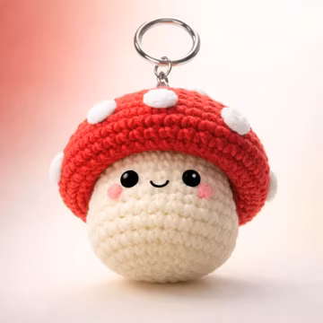 Kawaii Mushroom Keychain l Cute Smiling Toadstool Bag Charm l Handmade Amigurumi Woodland Plushie l Cottagecore Backpack Accessory