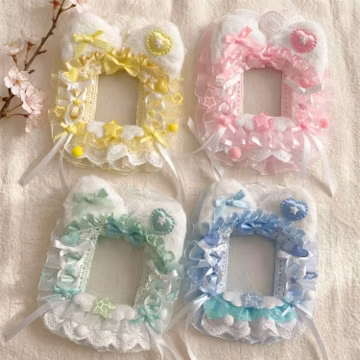 Pastel Ita Bag Insert Set, Kawaii Lace Display Liner, Ribbon Bow Decor, Cute Pin Holder, Coquette Y2K Accessory, Photo Card Collector Accent