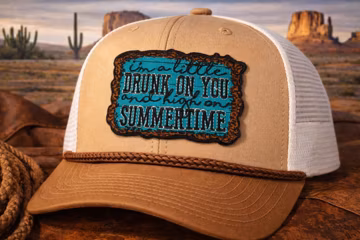 Drunk on You Embroidered Patch: Teal Western Summertime Country Music Iron-On Bag Accessory