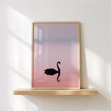 Black Swan Lake Print, Minimalist Dusty Pink Landscape Printable Wall Art, Modern Serene Decor (Digital Download)