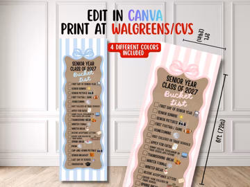 Senior Year Bucket List Banner, Class of 2027 Graduation Banner, Senior Checklist, Senior Banner, Editable Template, Walgreens Banner 2x6