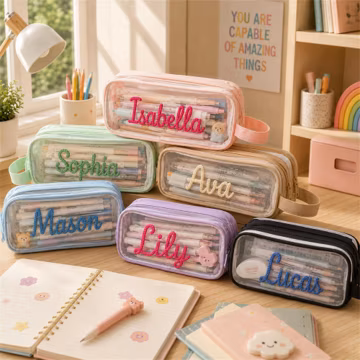 Clear Mesh Pencil Case with Name, Personalized Double Layer Stationery Pouch, Custom School Supplies Organizer, Kids Gift