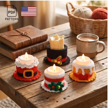 Crochet Candle Holder Pattern, Festive Christmas Tea Light Covers (PDF Download)