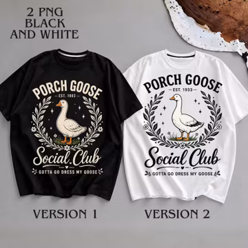 Porch Goose Social Club Est 1983 T-Shirt PNG, Funny Goose Lover Gift, Cottagecore Farmhouse Humor Graphic Tee PNG