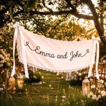 Personalized Ivory Lace Wedding Banner Custom Fabric Sign With Names For Sweetheart Table Reception Decor