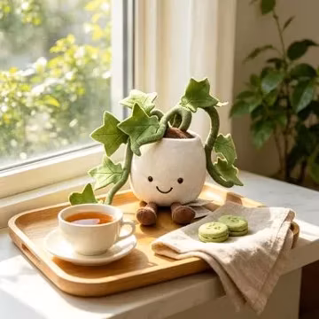 Jellycat Evergreen Potted Plant Plush, Cute Ivy Potted Houseplant Stuffed Toy, Bendable Green Vine Leaves Soft Doll