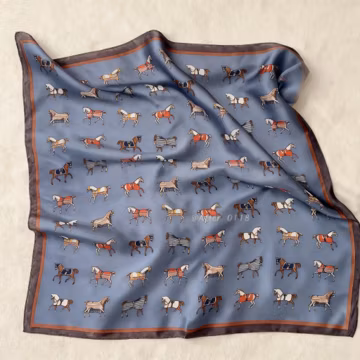 100% Mulberry Silk Scarf – Vintage Equestrian Horse Print, Multipurpose Shawl and Beach Wrap