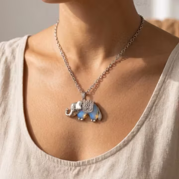 Opalite Elephant Pendant Certified Necklace, Good Luck Elephant Charm, Opalite Crystal Jewellery, Feng Shui Elephant Necklace