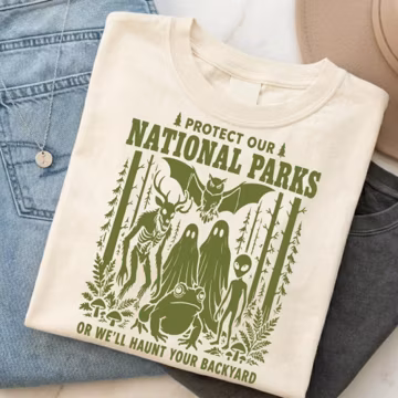 Protect Our National Parks SVG, Spooky Cryptid PNG, Or Well Haunt Your Backyard, Bigfoot Alien Mothman Graphic, Vintage Hiking D Download