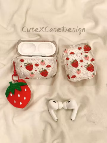 Polka Dot Strawberry Silicone AirPods Case with Charm, Fruit Pattern Cover for AirPods Pro 3, Pro 2, AirPods 4, 1, 2