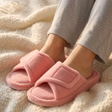 Fuzzy Slide Slippers Women Adjustable Open Toe Soft Arch Support Fluffy House Shoes