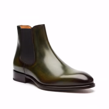 Handmade Patina Leather Chelsea Boots Men – Classic Ankle Dress Boot Pull On Footwear
