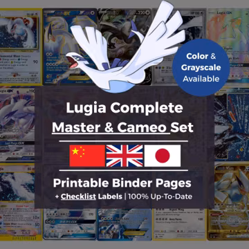 Complete Lugia (Master & Cameo) Set Binder Pages | English · Japanese · Chinese | Printable Pokemon TCG Binder Inserts + Checklist Labels