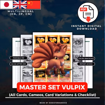 Vulpix Master Set Binder Pages + Checklist | All Cards, Variations, Cameos (English, Japanese, Chinese) (Digital Download)