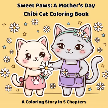 Mother's Day Coloring Book Printable PDF Chibi Cat Story for Kids and Adults
