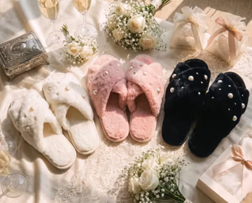 Pearl Faux Fur Slippers, Plush Criss Cross Bedroom Slides, Bride Getting Ready Shoes, Bachelorette Party Shoes, Bridal Party Favors