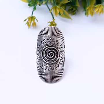 Sterling Silver Tribal Spiral Shield Ring, Boho Armor Jewelry