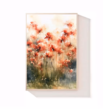 Poppy Wildflower Painting Watercolor Print Abstract Floral Wall Art Botanical Meadow Decor
