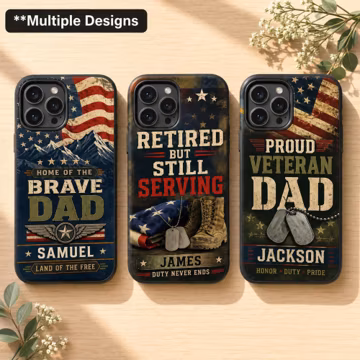Personalized Proud Veteran for dad, MagSafe Phone Case iPhone 17 16 15 14 13 12 Samsung S26 25 24, Custom Name Vintage All Star Field Cover