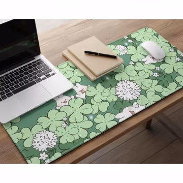 Green Clover Bunny Desk Mat Floral Large Mousepad Cottagecore Gaming Pad Cute Office Decor Gift for Gamers & Students