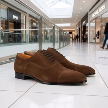 Men's Brown Suede Oxford Shoes, Black Sole Cap Toe Dress Footwear