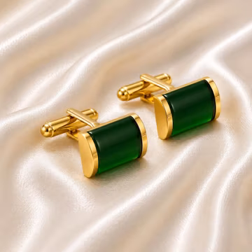 Green Stone Gold Cufflinks for Men, Emerald Green Wedding Cuff links, Father Of The Bride Jewelry, Suit Shirt Cuff links, Best Man Gifts.