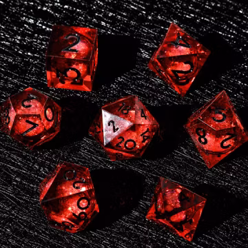 Blood Moon Liquid Core Dice, Premium Handmade DND Dice Set ,Red Fantasy Resin Dice, Handmade Sharp Edge DND Dice