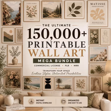 150,000+ Wall Art Bundle, Printable Art Mega Collection, Aesthetic Vintage Abstract Posters, Commercial License PLR MRR