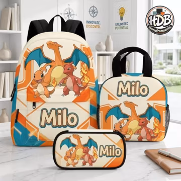 Custom Name P0Kemon Backpack Set, Personalized School Bag, Kindergarten Backpack, Pocket Monster Inspired, P0Kemon Back To School Gift