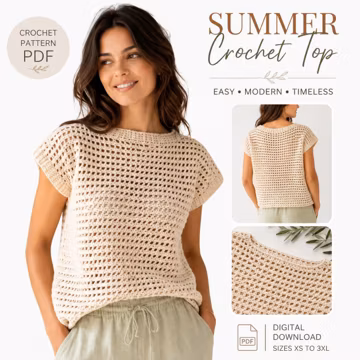 Crochet Mesh Top Pattern PDF | Wren Rattan Summer Top | Easy Crochet Shirt | Women's Crochet Tee | Digital Download