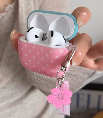 Polka Dot Case Coquette Pink Teal Two-Tone White Dots AirPods Case with Charm, Cover for AirPods Pro 3 2 1 & AirPods 4 3 2 1, Gift for Her
