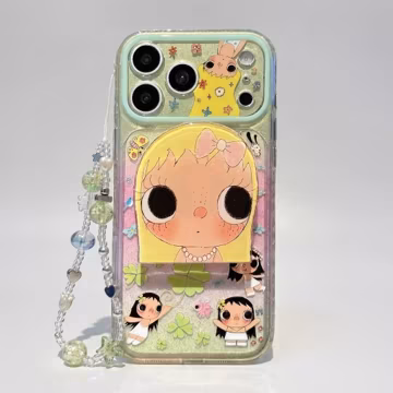 Big Eye Girl Mirror Kawaii Clear Glitter Pink MAGSAFE iPhone Case with Strap, Cover for iPhone 17 16 15 Pro Max, Gift for Her