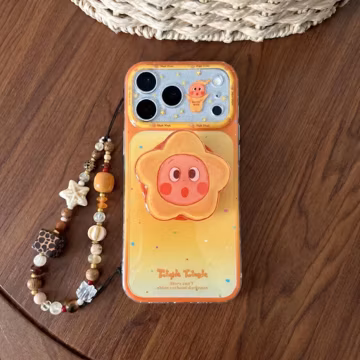 Star Character Kawaii Yellow Orange Gradient MAGSAFE iPhone Case with Grip & Charm, Cover for iPhone 17 16 15 Pro Max, Gift for Her