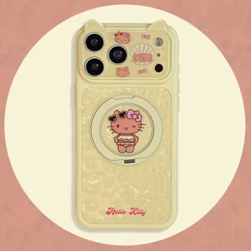 Hello Kitty Yellow Cat Ears Pop Socket Grip Heart Sunglasses MAGSAFE iPhone Case with Charm, Cover for iPhone 17 16 15 Pro Max Gift for Her