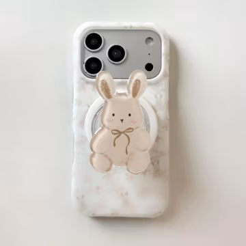 Bunny Phone Case Pink Floral MAGSAFE Coquette Raised Bunny iPhone Case with Beaded Strap, Cover for iPhone 17 16 15 Pro Max, Gift for Her