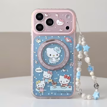 Hello Kitty Ice Cream Shop MAGSAFE Blue Kawaii iPhone Case with Beaded Strap, Cover for iPhone 17 16 15 Pro Max, Gift for Her