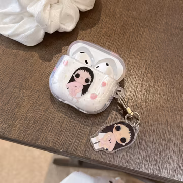 Girl Holding Bunny Clear Glitter Pink AirPods Case Acrylic Charm, Cover for AirPods Pro 3 2 1 & AirPods 4 3 2 1, Gift for Her