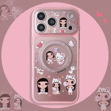 Hello Kitty Big Eye Girl HelloKitty MAGSAFE Frosted Pink Kawaii iPhone Case with Charm, Cover for iPhone 17 16 15 Pro Max, Gift for Her