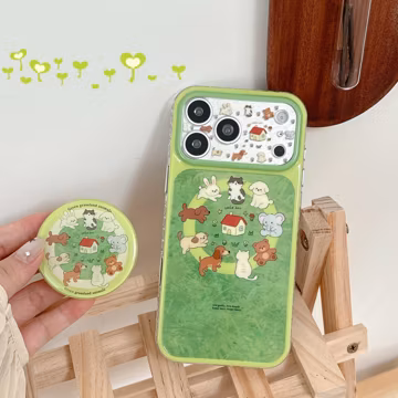Green Grassland Animals Cute Zoo Lime Green MAGSAFE iPhone Case with Pop Socket, Cover for iPhone 17 16 15 Pro Max, Gift for Her