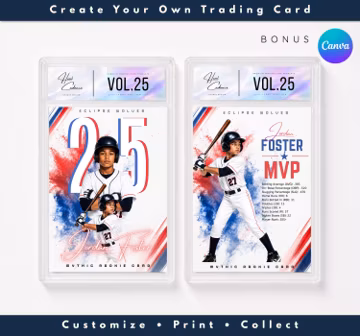 Custom Baseball Trading Card Template | Editable Kids Canva Player Card | Youth Baseball, Little League & T-Ball | V7