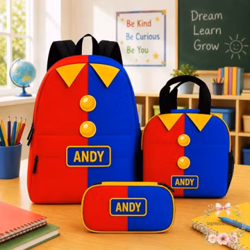 Personalized Kids Pomni Digital Circus Backpack Set, Custom Name School Bag, Red Blue Lunchbox, Toddler Preschool Gift, Boy School Supplies