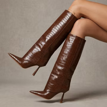 Knee High PU Leather Boots | Pointed Toe High Heel Street Style Tall Shoes