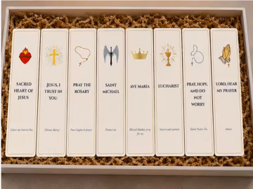 Set of 8 Catholic Bookmarks, Sacred Heart, Rosary, Saint Michael, Eucharist Designs