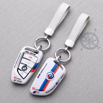 BMW M Style Sport Key Fob Cover, White Leather Strap -- Car accesory gift