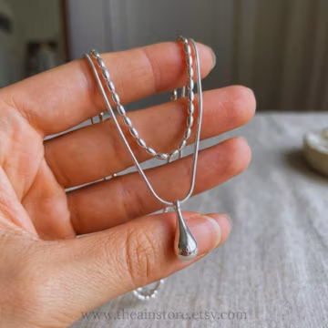 925 Solid Sterling Silver Minimalist Layered Teardrop Necklace: Anti-Tarnish, High Polished Finish, Nickel-free