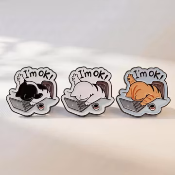 I'm OK Cat Enamel Pins, Funny Tired Cat Laptop Badge, Cute Office Coffee Lapel Pin, Work From Home Gift for Jacket Bag Backpack Decor