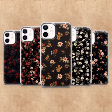 Dark Floral Phone Case Vintage Flower Herbarium for iPhone 17Pro, 16, 15, 14, 13, 12, Samsung S26, S25, S24, S23Fe, A16, A56, Pixel 10, 9Pro