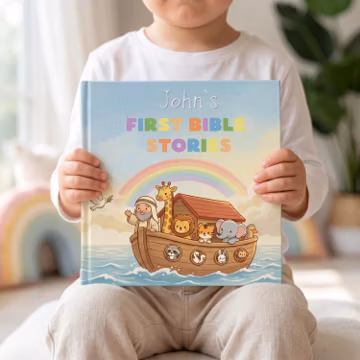 Personalized First Bible Stories Book for Kids, Custom Name Christian Gift, Noah's Ark, Baptism Gift, Baby Shower, Faith Toddler